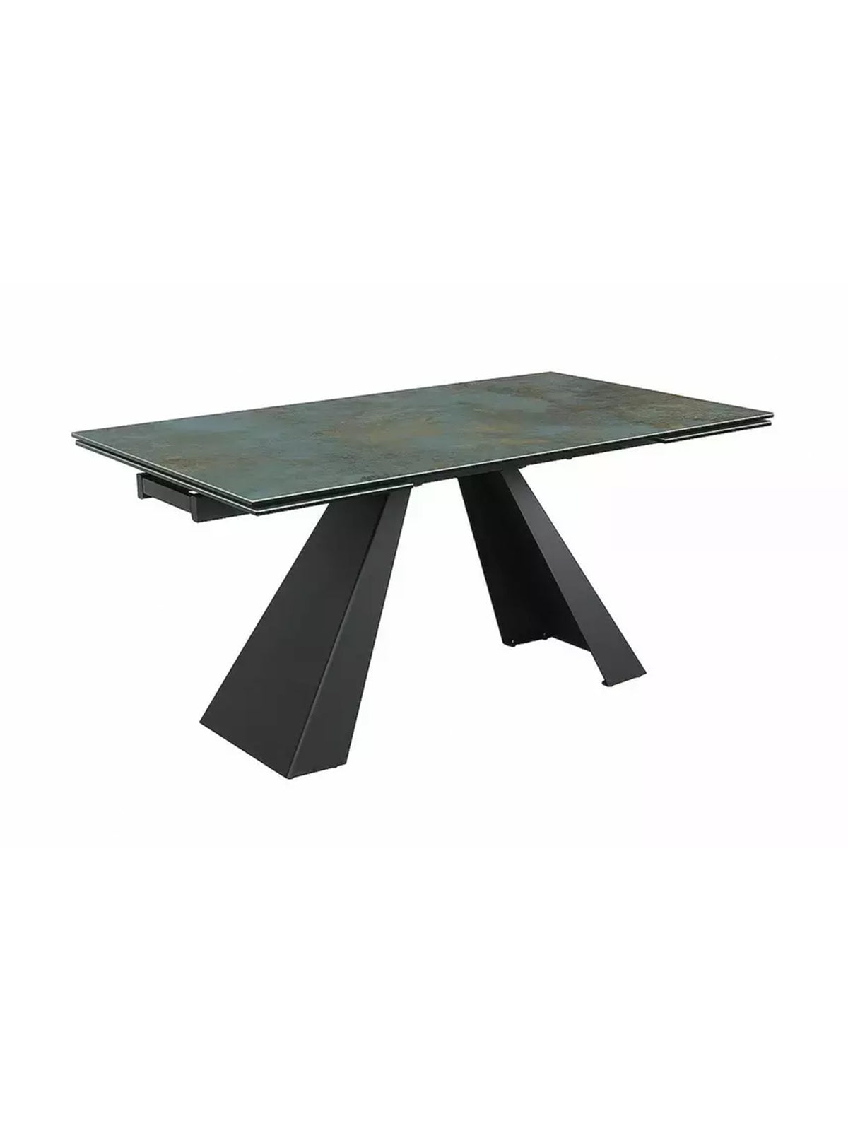 Masă extensibilă Zanivo 160-240x90 cm cu blat ceramic turcoaz marmură și picioare metalice negre