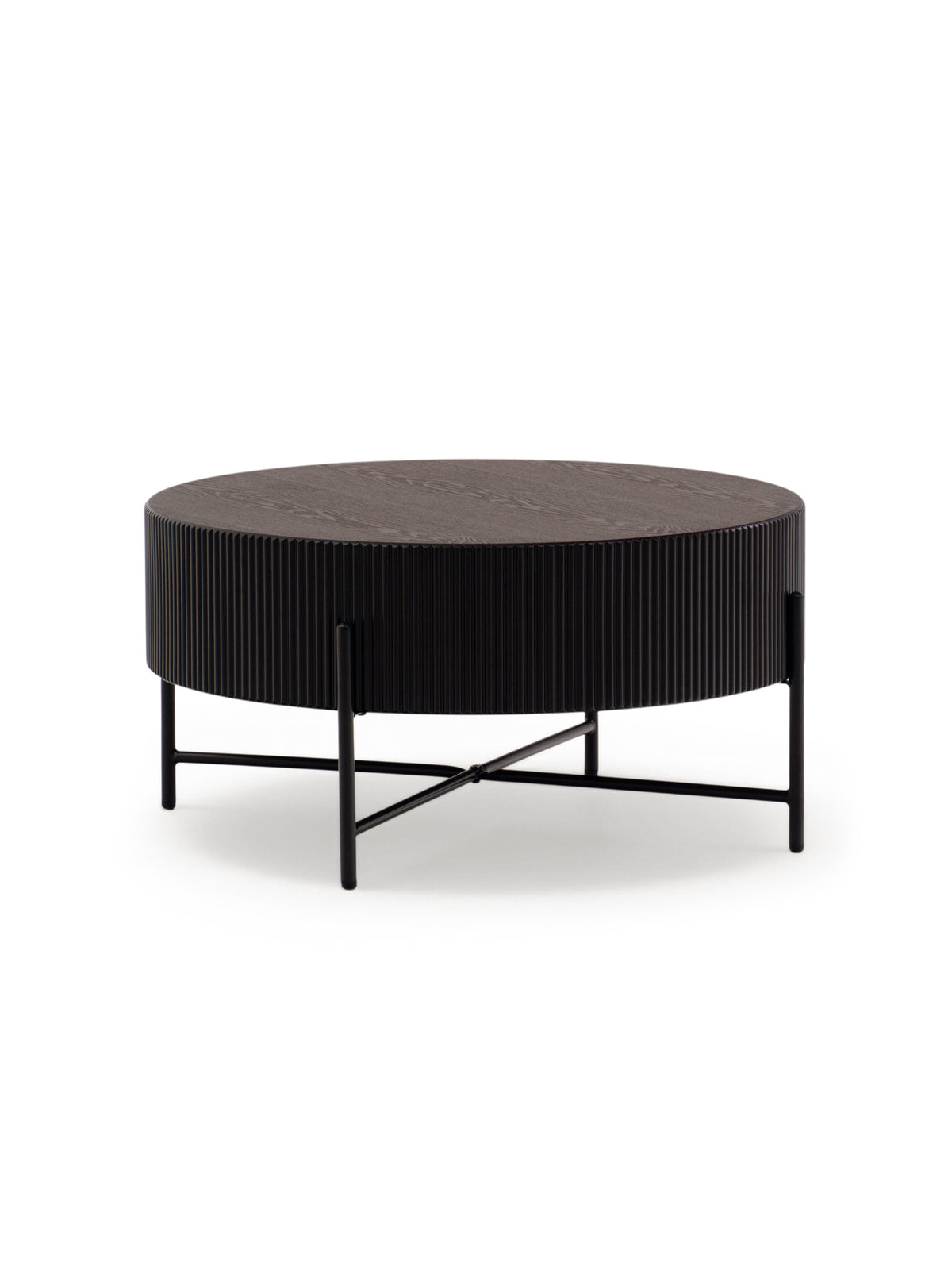 Măsuță de cafea rotundă Corbi 80 cm nuc închis cu picioare metalice negre mate