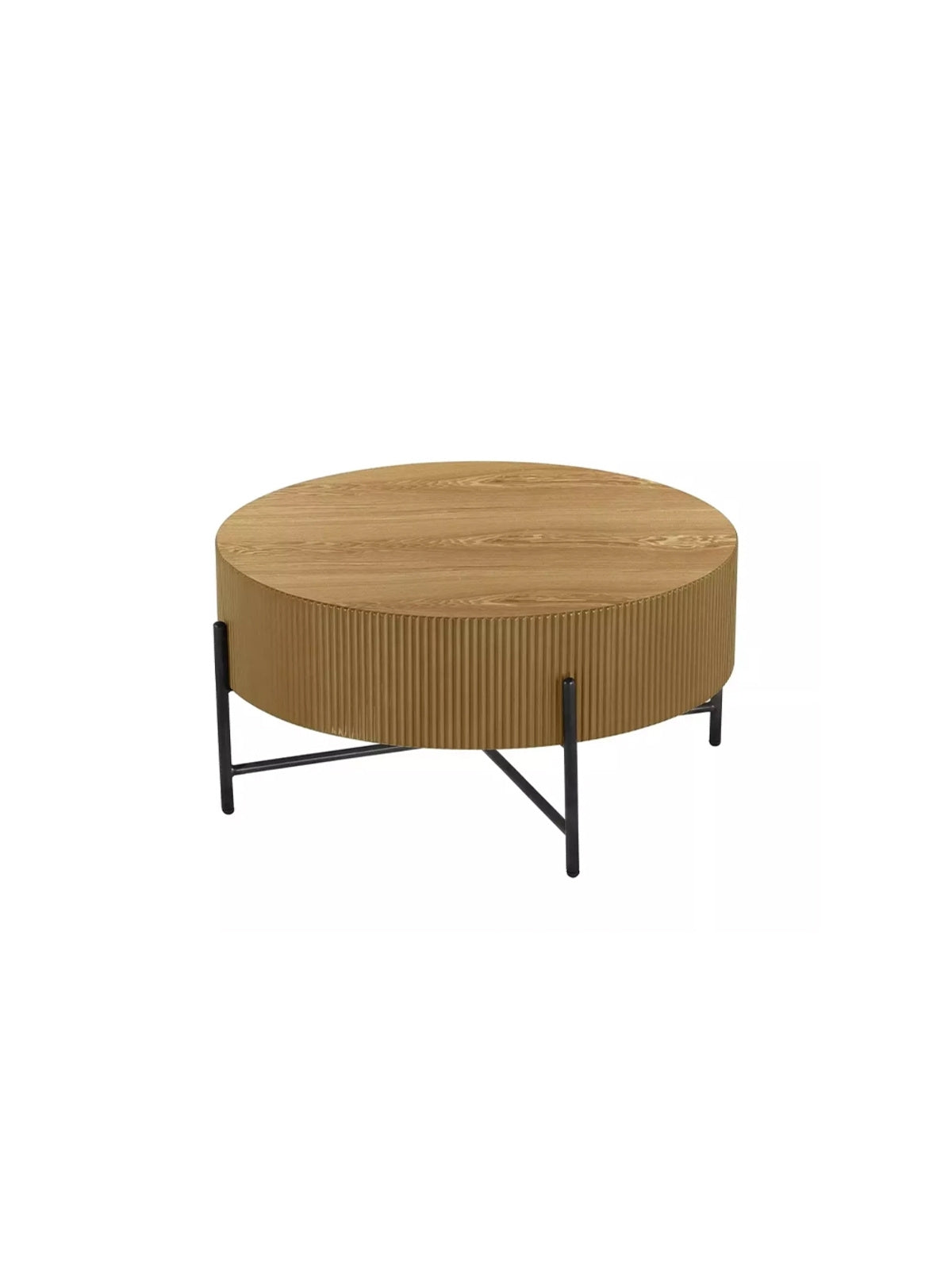Masa de cafea rotundă Corbi 80 cm blat stejar cadru metalic negru