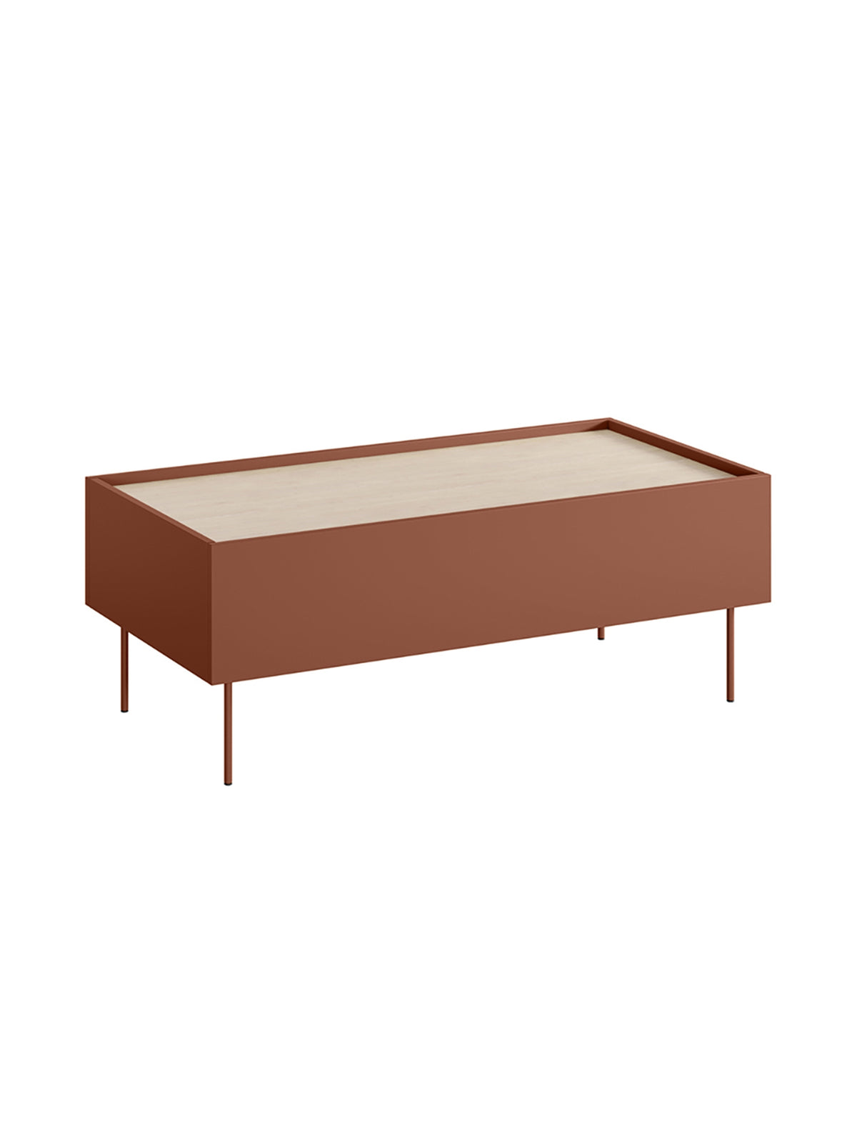 Măsuță de cafea Desin 120 cm ceramic red mat cu blat stejar Nagano și două sertare