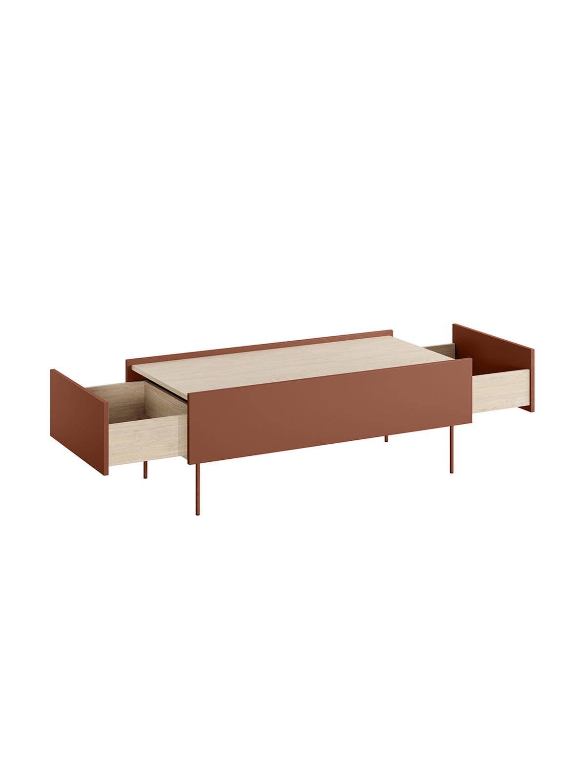 Măsuță de cafea Desin 120 cm ceramic red cu două sertare deschise și blat dąb nagano
