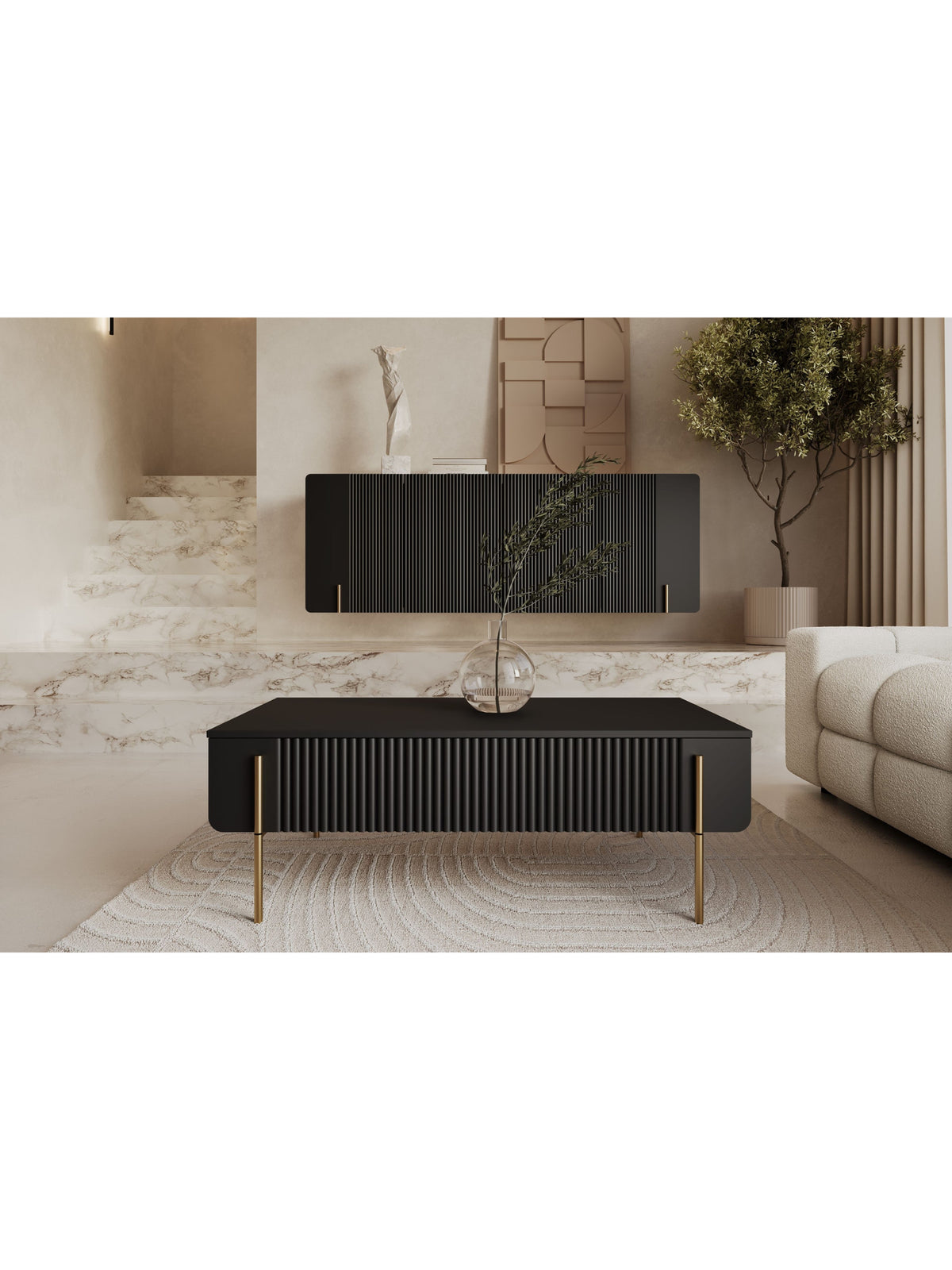 masă kawowy Malmi 100 cm cu sertare - negru mat / picioare aurii