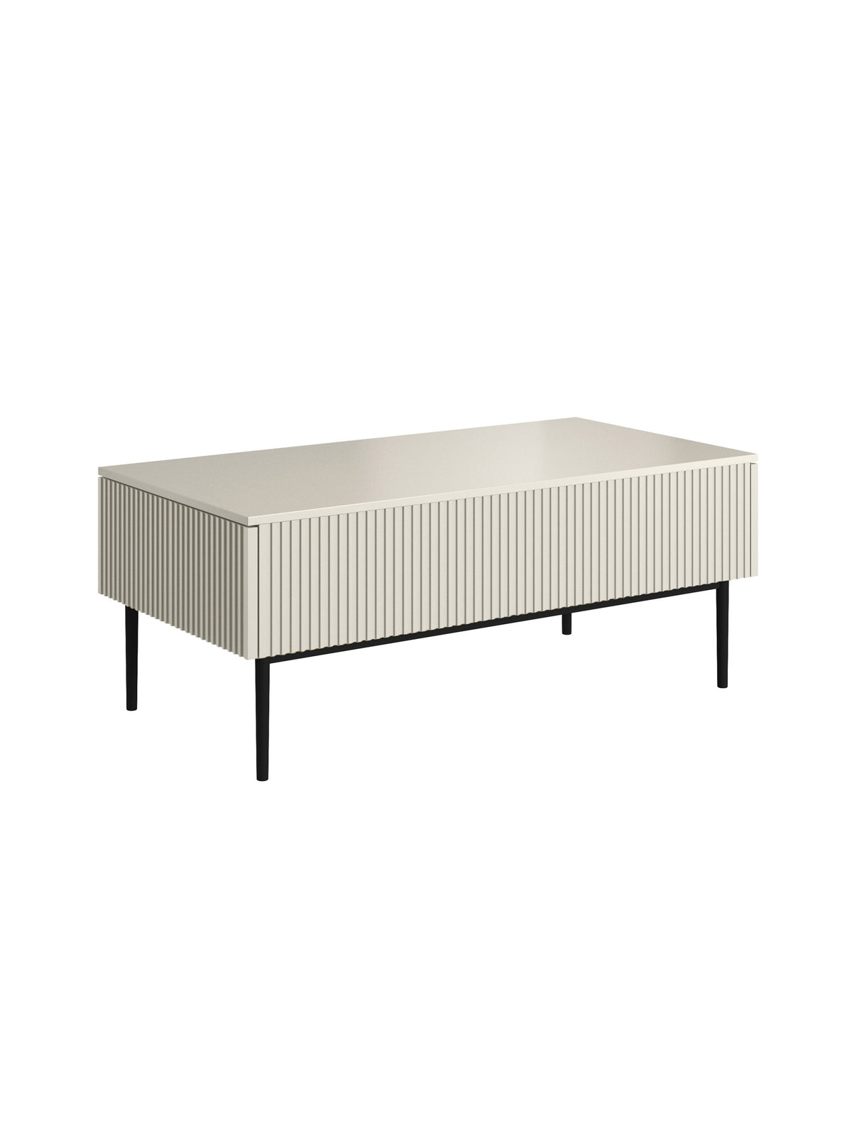 Măsuță de cafea Nicole 120 cm casmir mat cu front striat și picioare negre