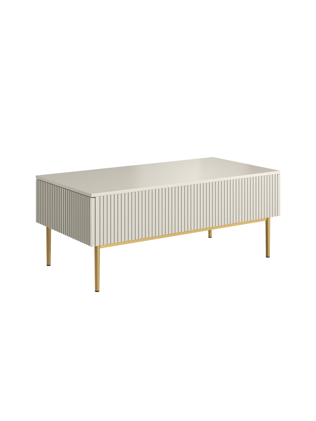 Masă de cafea Nicole 120 cm casmir cu front striat și picioare aurii