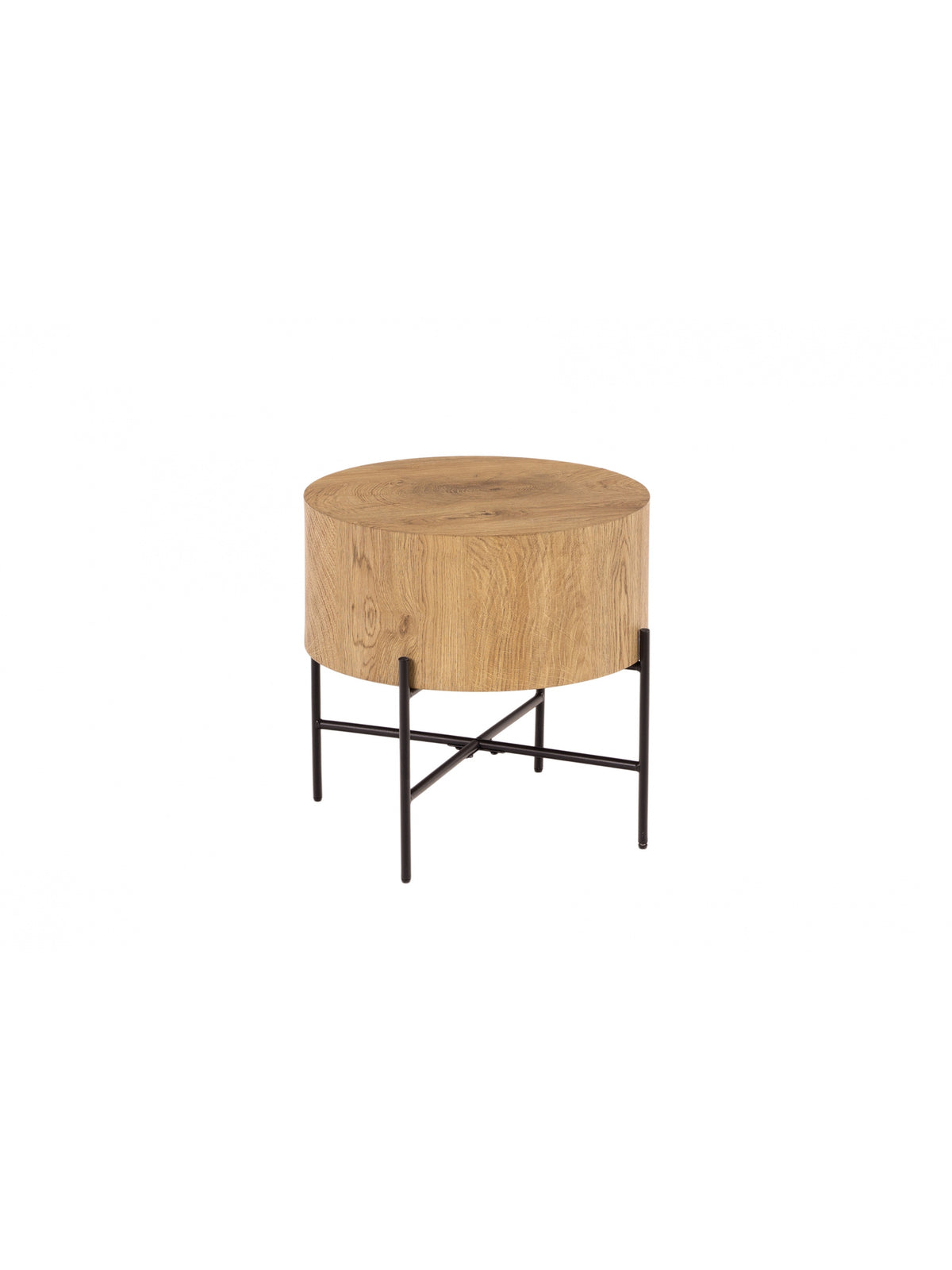 Măsuță de cafea rotundă Liviano 45 cm stejar natural cu picioare metalice negre