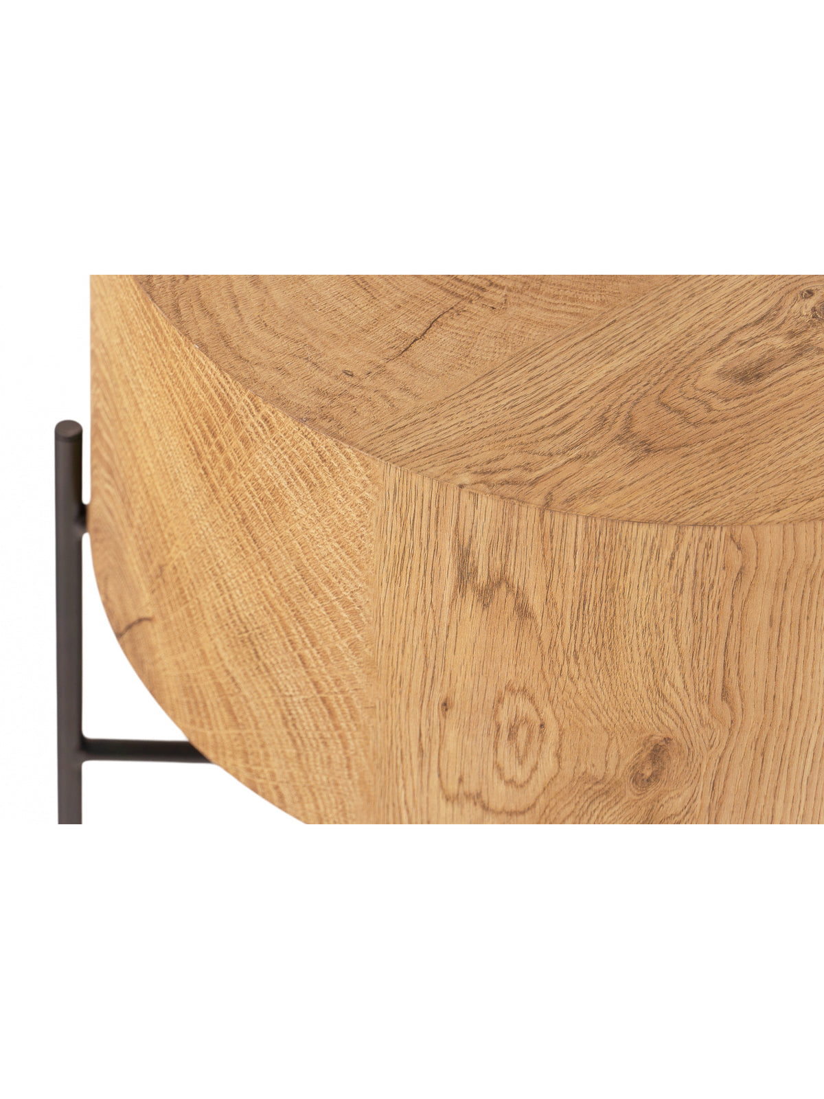 Măsuță de cafea rotundă Liviano 45 cm cu blat din stejar natural și picioare metalice negre