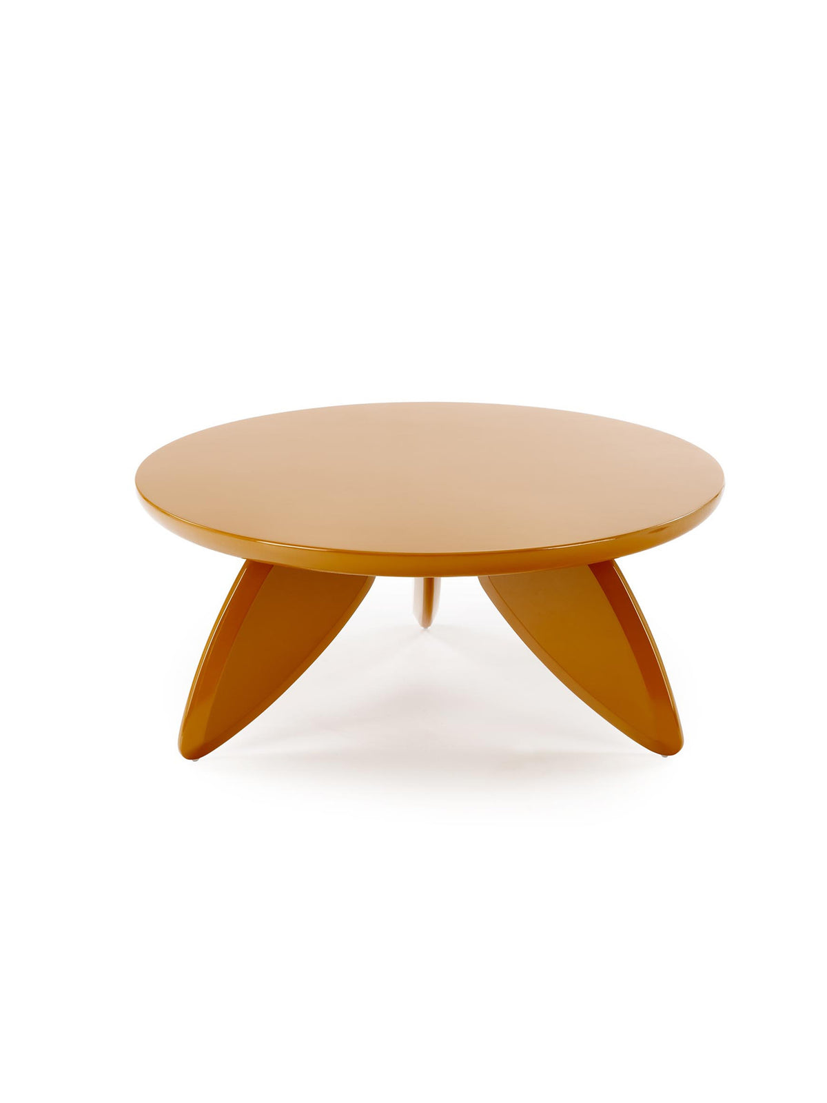 Masă de cafea rotundă Lumis 80 cm, culoare muștar cu suprafață lucioasă