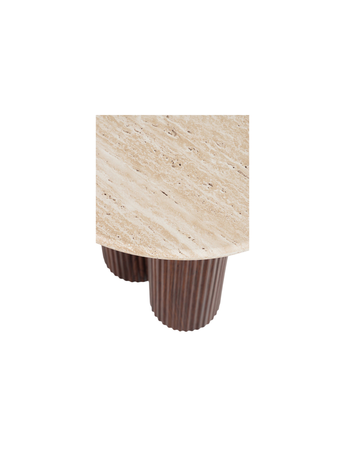 Măsuță de cafea rotundă Massia Mini 50 cm blat travertin și picioare nuc