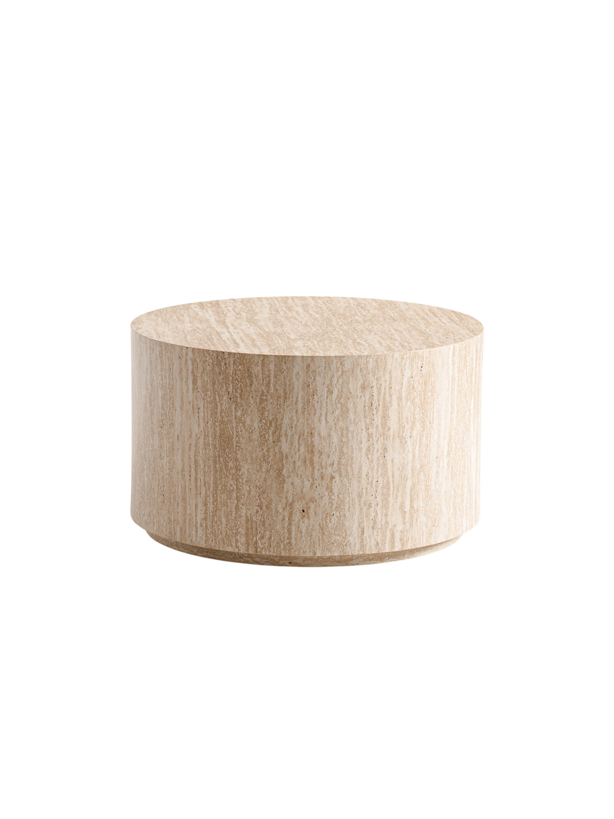Măsuță de cafea rotundă Novula 60 cm bej cu blat travertin din MDF