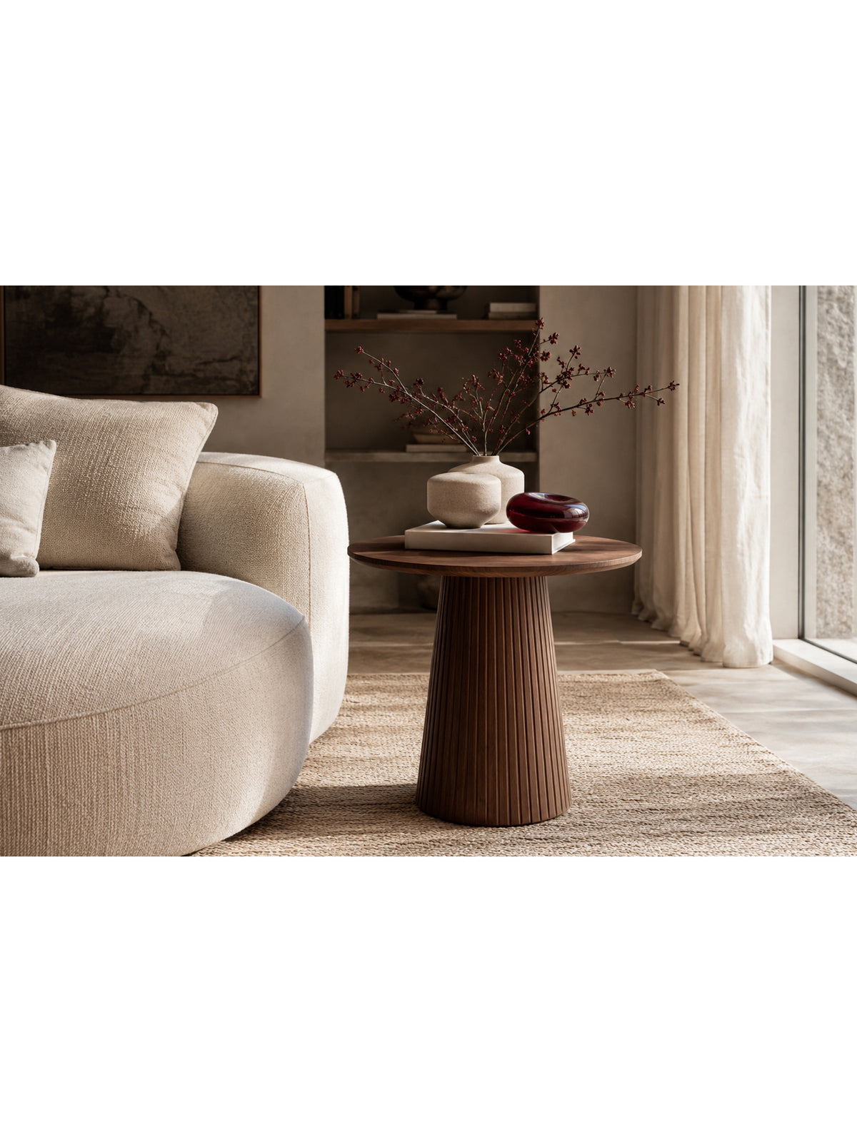 Masă de cafea rotundă Stellis 60 cm cu blat mat nuc, cadru și picioare nuc