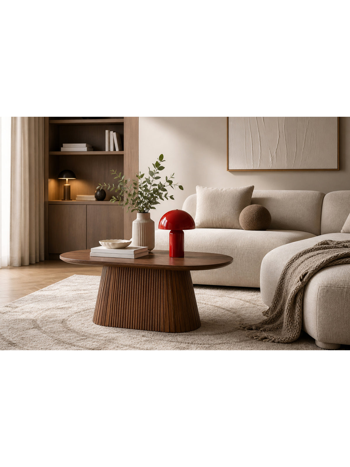 Masa ovală de cafea Stellis 120 cm culoare nuc închis cu blat mat