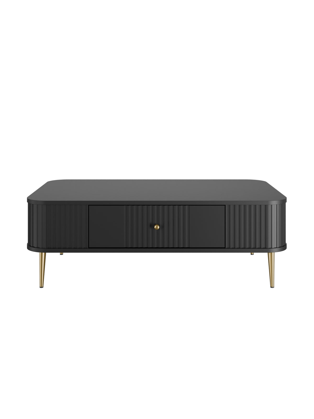 Măsuță de cafea Vesper 103x60 cm neagră cu front striat și picioare aurii