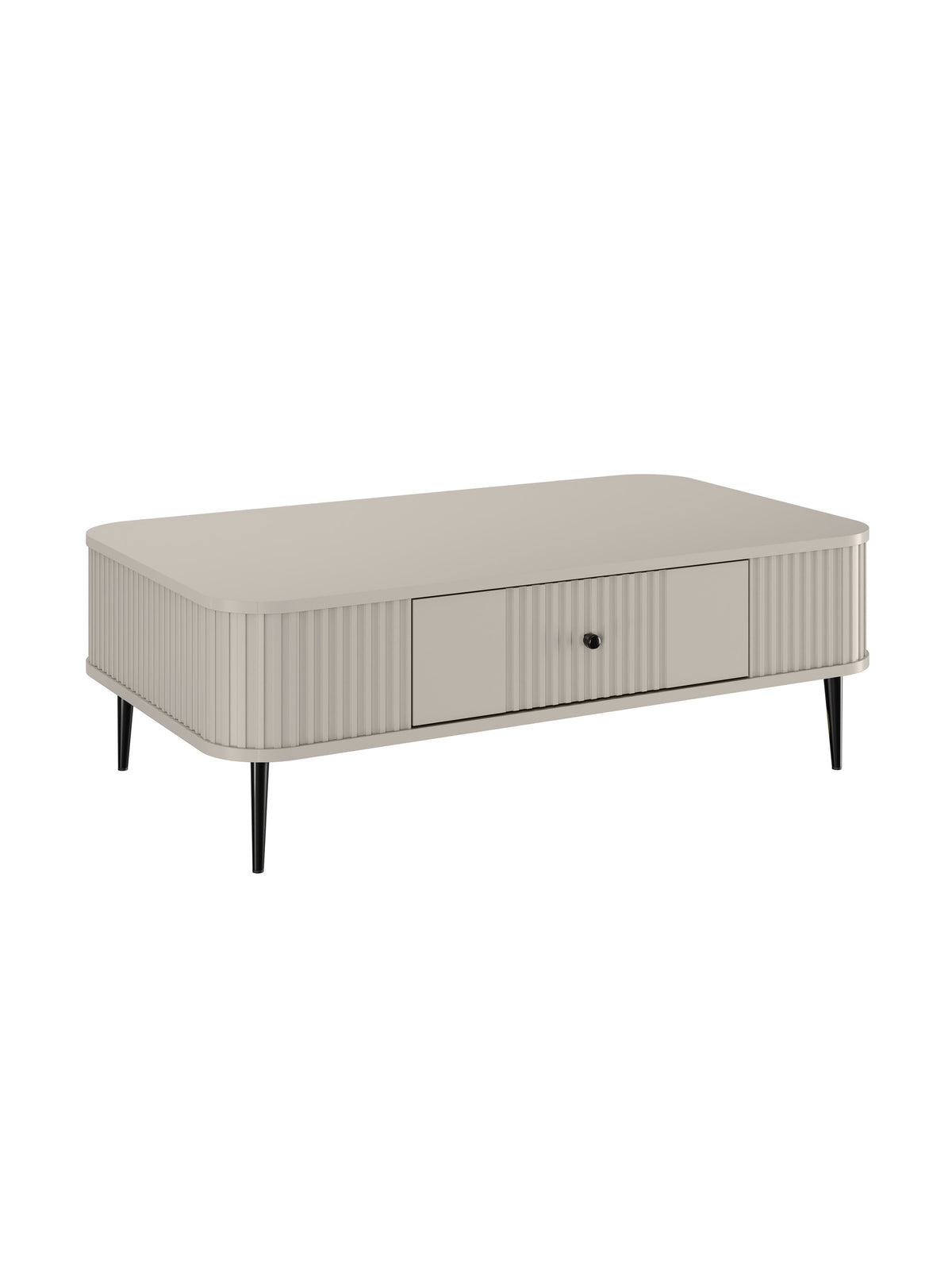 Masă de cafea Vesper 103x60 cm casmir cu picioare negre drepte și front canelat al sertarului