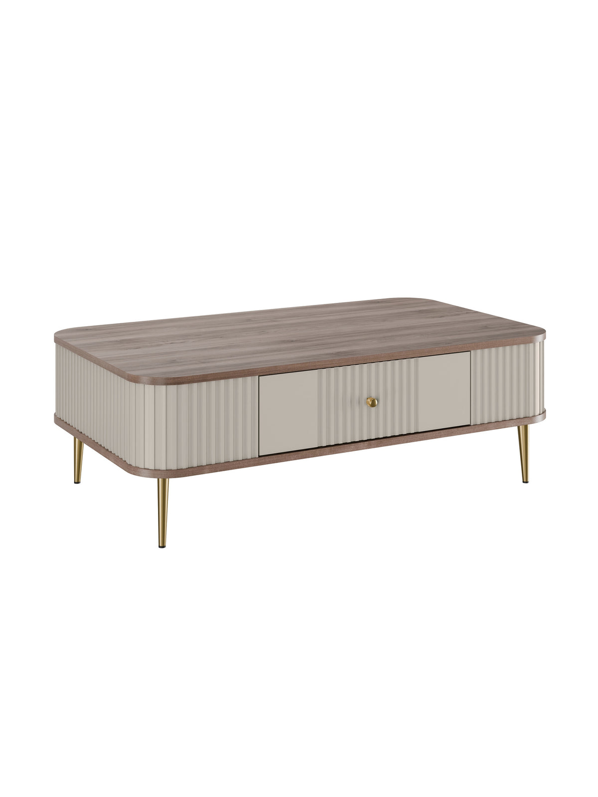 Măsuță de cafea Vesper 103x60 cm cu sertar kasmir și blat nuc picioare aurii