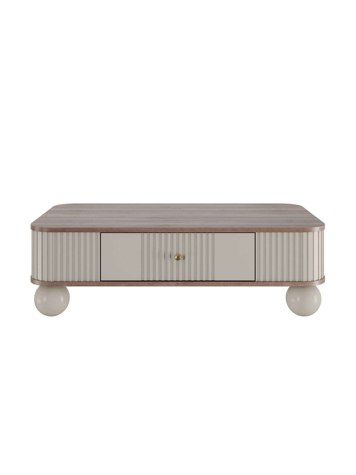 Măsuță de cafea Vesper 103x60 cm casmir cu sertar și mânere aurii, picioare rotunde