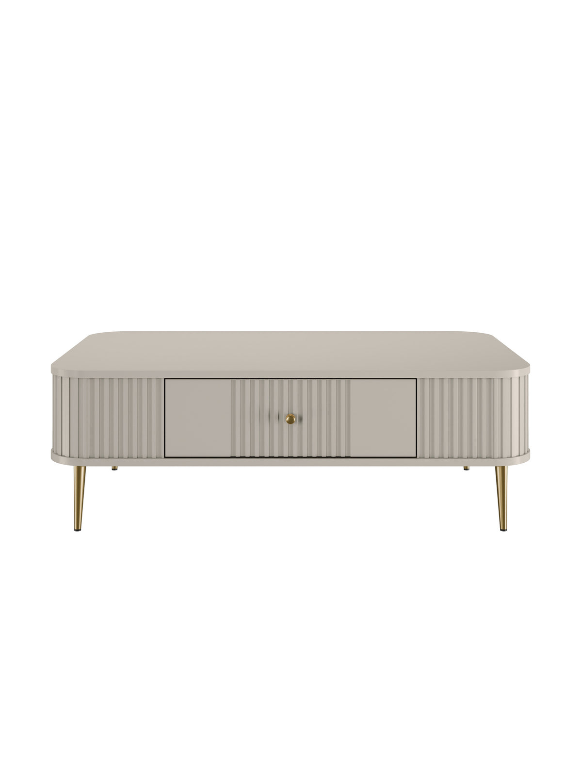 Măsuță de cafea Vesper 103x60 cm casmir cu front striat și picioare aurii vedere din față