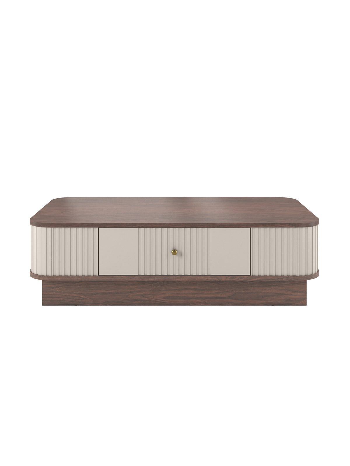 masă kawowy Vesper 103x60 cm z szuflada na cokole - cașmir / nuc / auriu uchwyt