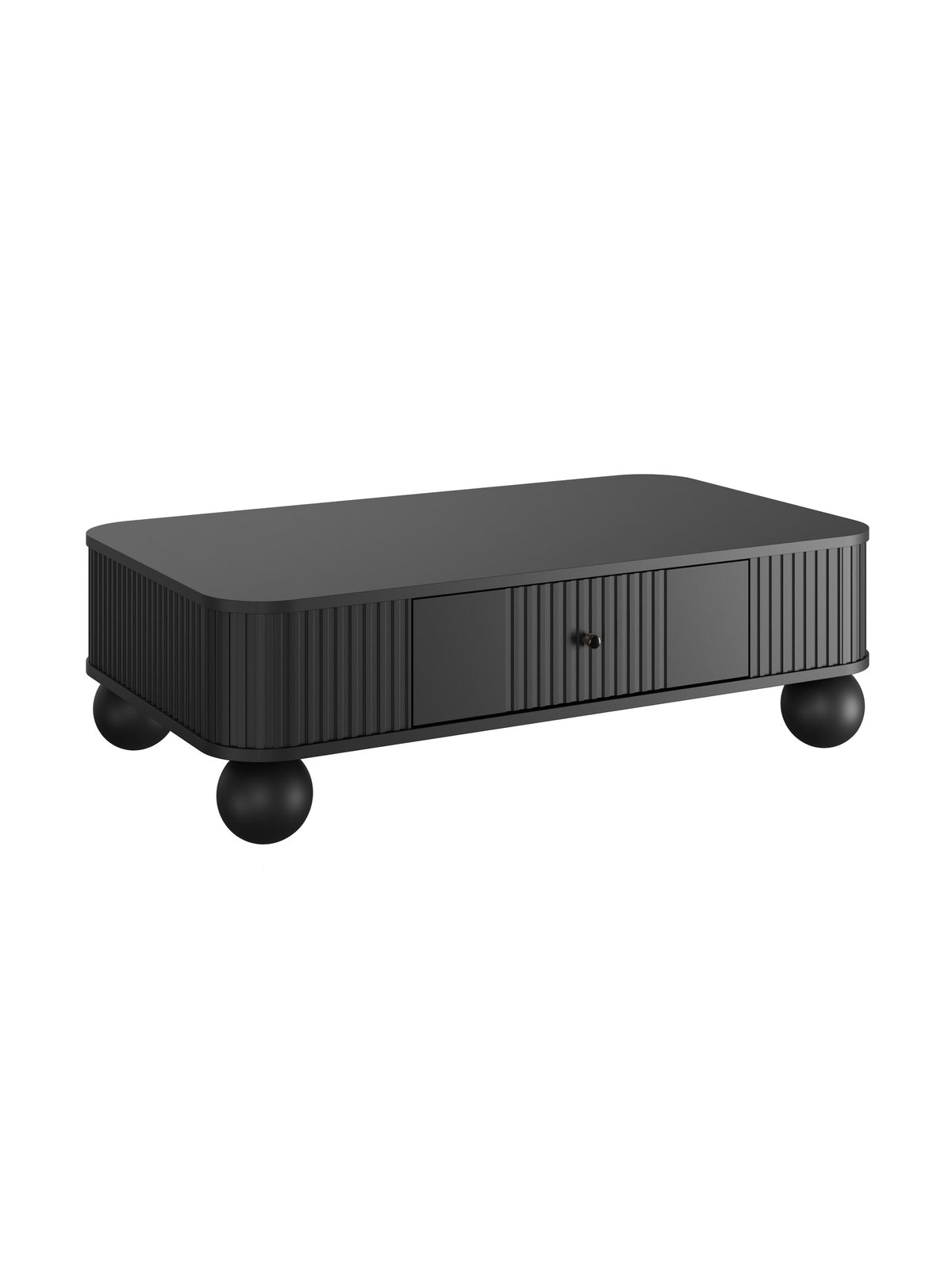 Măsuță de cafea Vesper neagră 103x60 cm cu sertar și picioare sferice