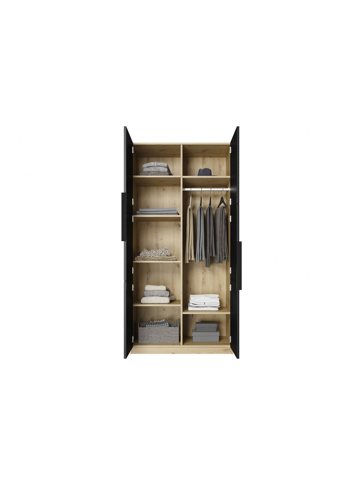 dulap Asha 100 cm z ryflowanym frontem i metalowymi uchwytami- artisan / negru mat / negru Mânere
