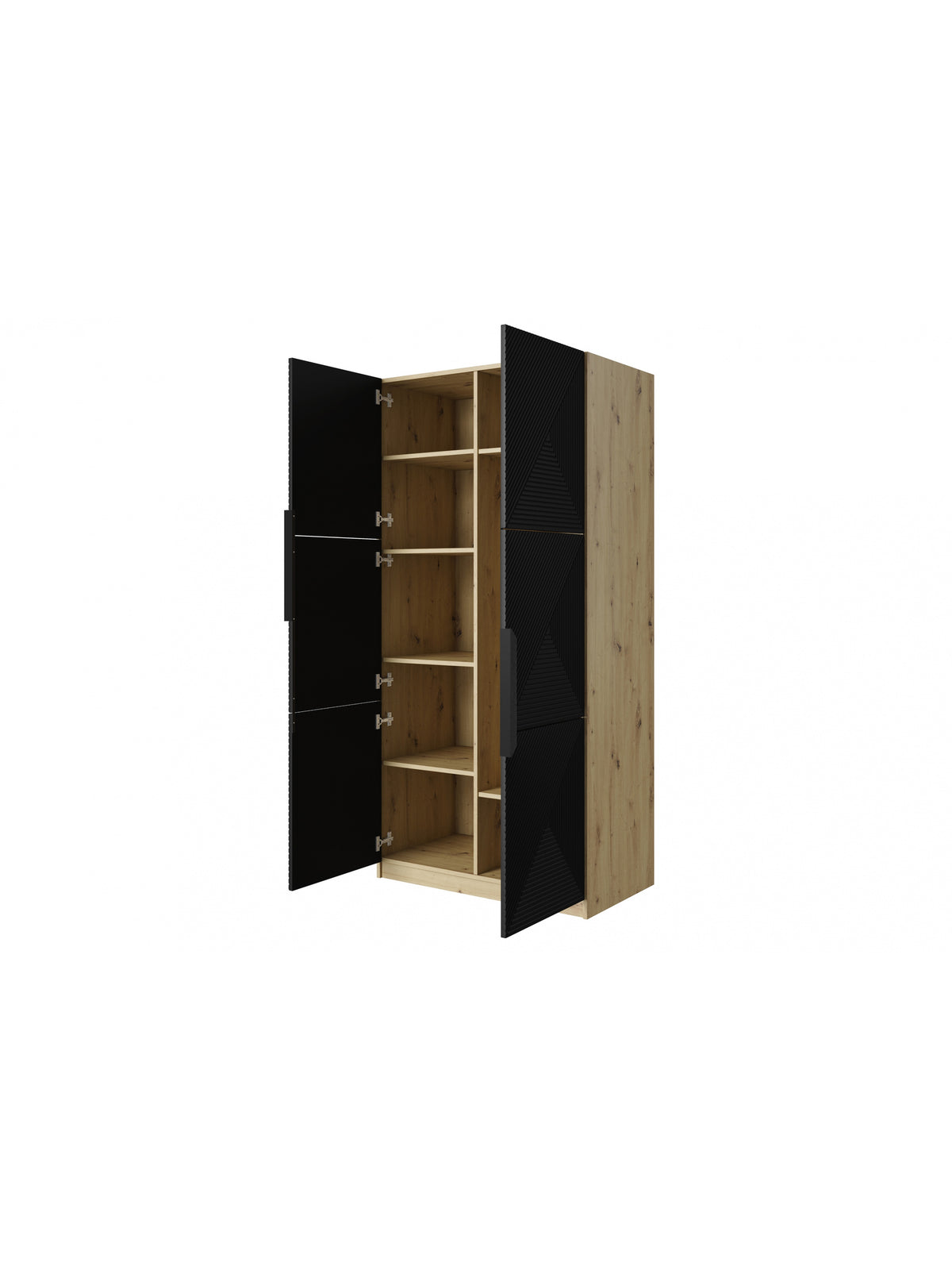 dulap Asha 100 cm z ryflowanym frontem i metalowymi uchwytami- artisan / negru mat / negru Mânere