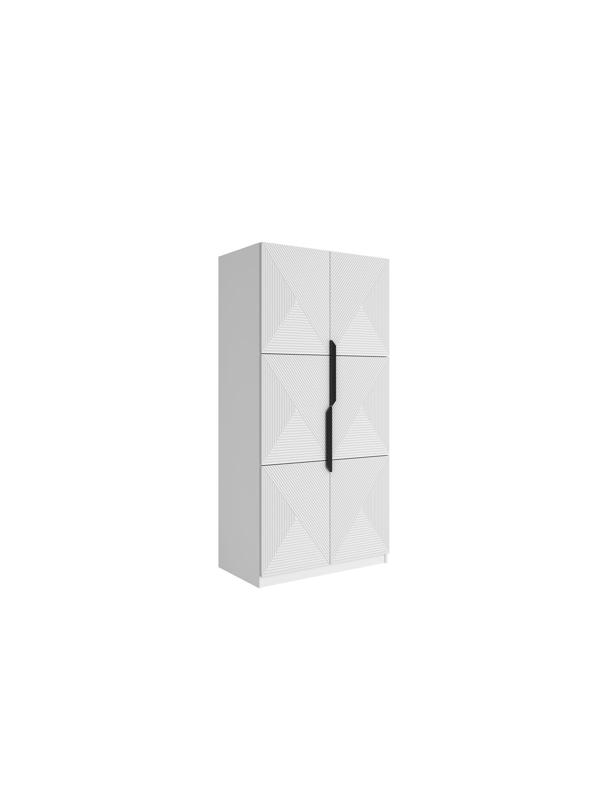 dulap Asha 100 cm z ryflowanym frontem i metalowymi uchwytami- bialy mat / negru Mânere