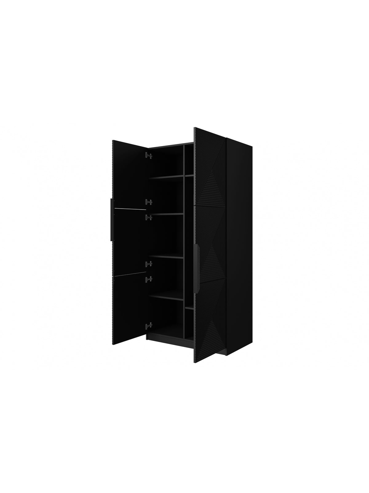 dulap Asha 100 cm z ryflowanym frontem i metalowymi uchwytami - negru mat / negru Mânere