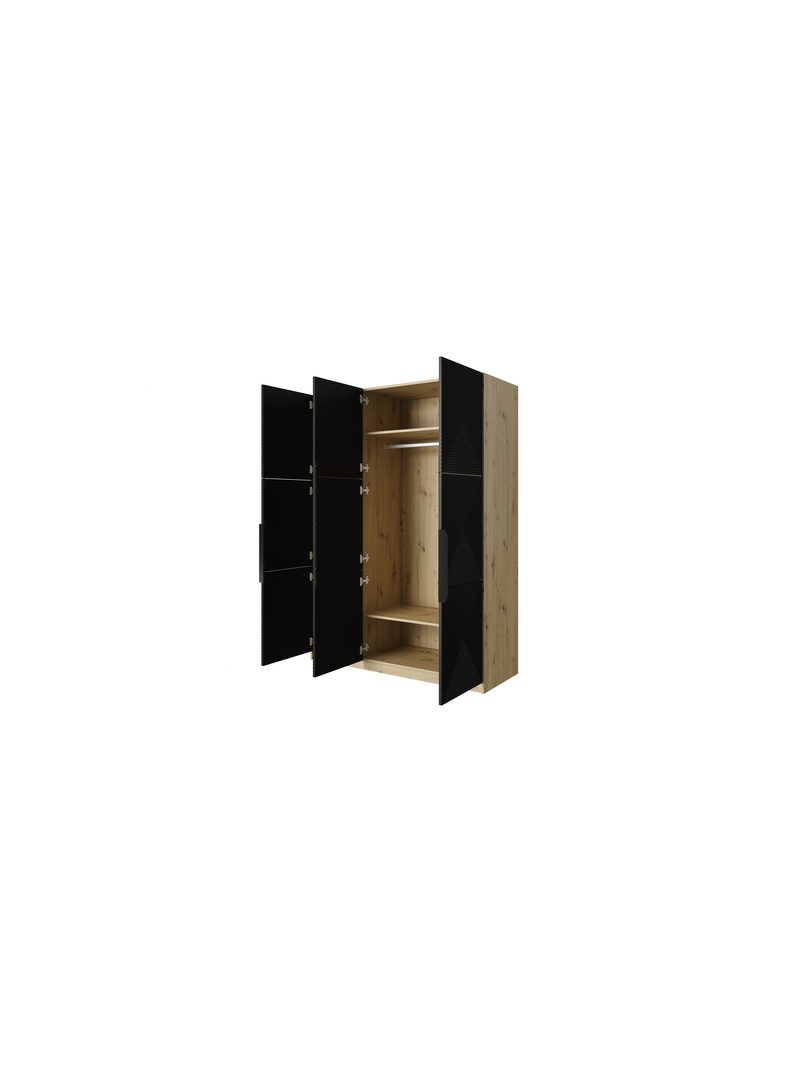 Dulap Asha 150 cm cu fațadă neagră mată canelată și mânere metalice negre