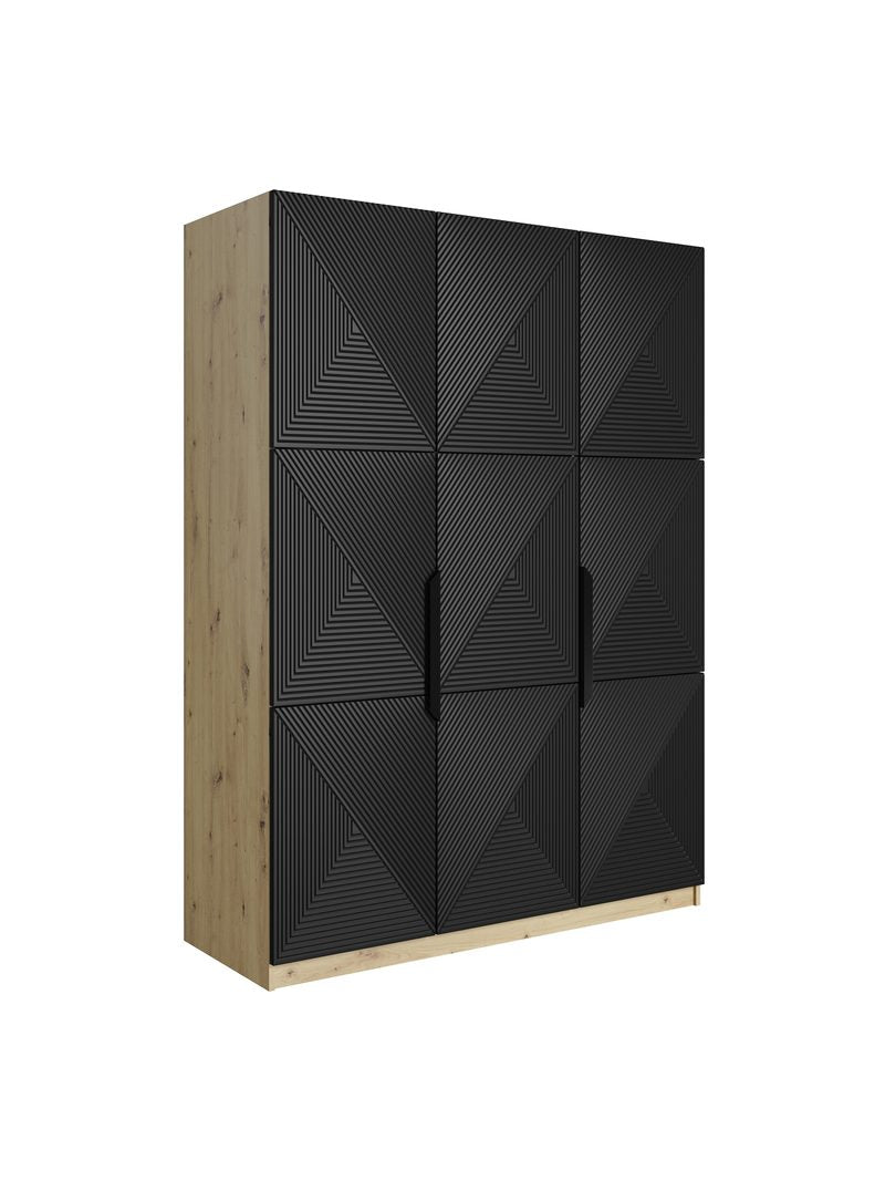 Dulap Asha 150 cm cu front mat negru cu nervuri și mânere metalice