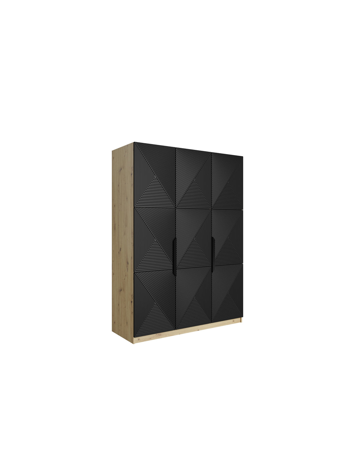 Dulap Asha 150 cm cu front mat negru cu nervuri și mânere metalice