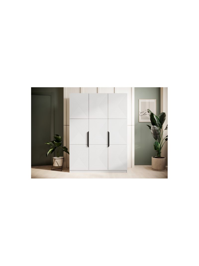 Dulap Asha 150 cm alb mat cu mânere metalice negre și fronturi rigate