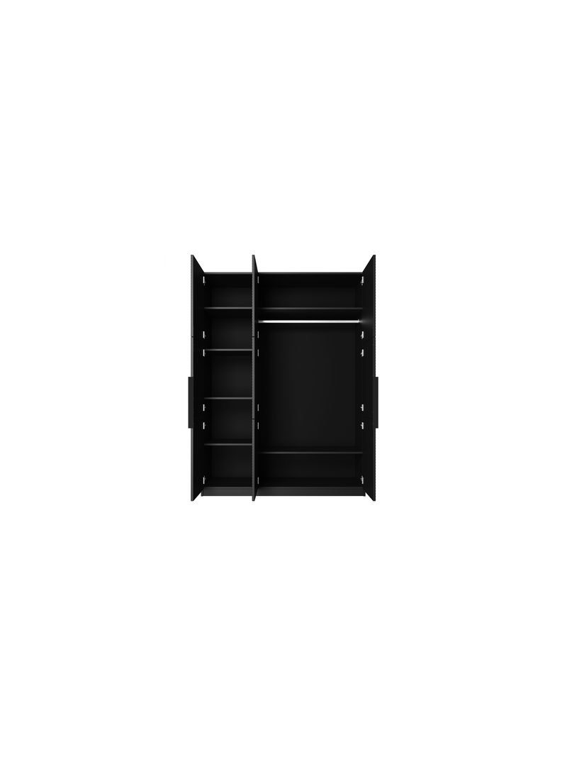 Dulap Asha 150 cm negru mat cu trei uși și mânere metalice