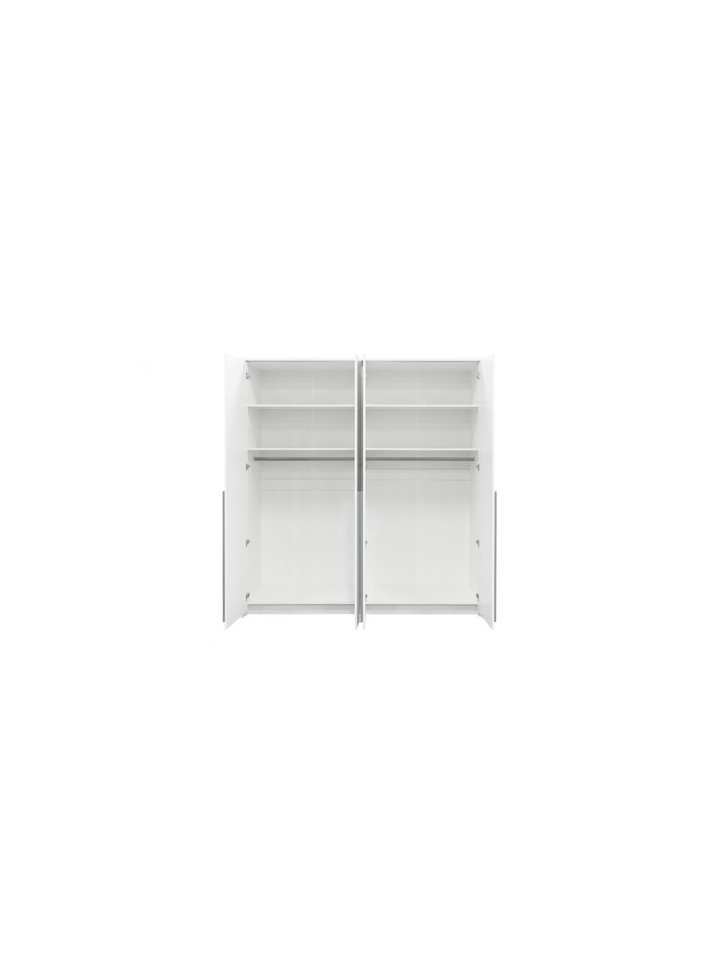 Dulap alb Norevia cu patru uși 210 cm cu două bare și două rafturi, vedere interior