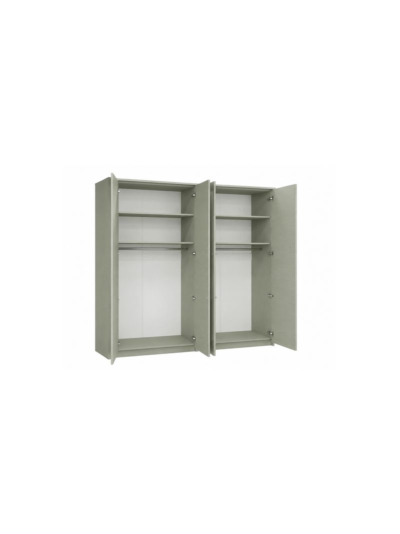 Dulap cu patru uşi Norevia 210 cm culoare eucalipt, interior deschis cu bare și rafturi
