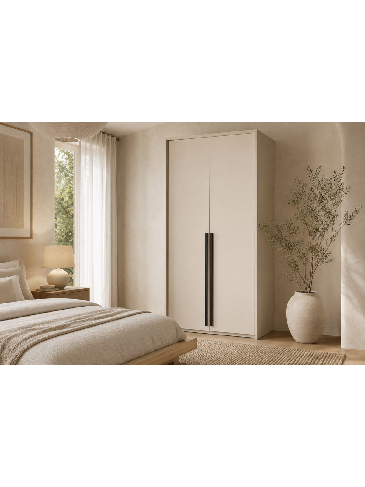 Dulap cu două uși Norevia 105 cm bej cu front laminat și deschidere tradițională