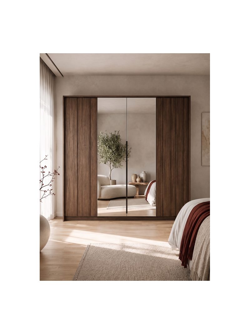 Dulap Flaro 223 cm cu oglindă și iluminare LED, stejar dunin