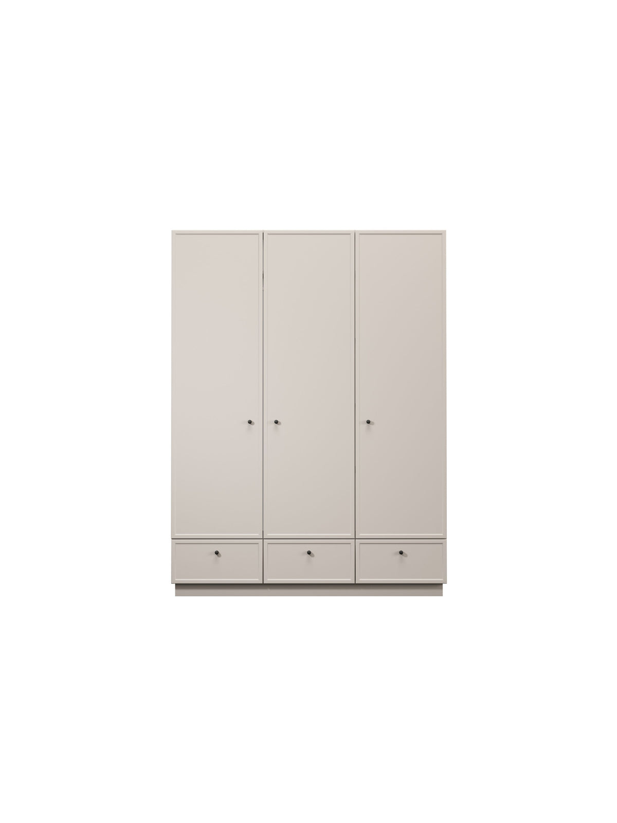 Dulap Lorini 150 cm casmir cu mânere negre, 3 uși, 3 sertare