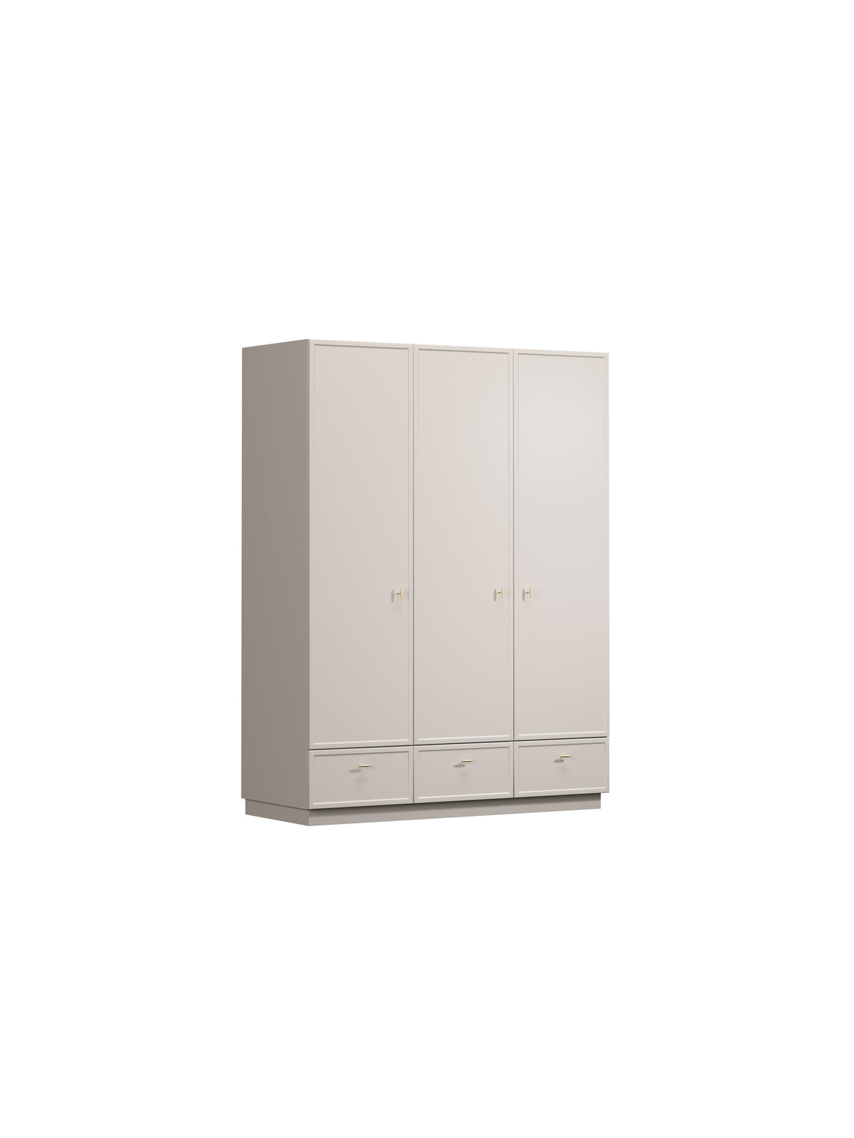 Dulap Lorini 150 cm casmir cu trei uși și mânere aurii T-bar