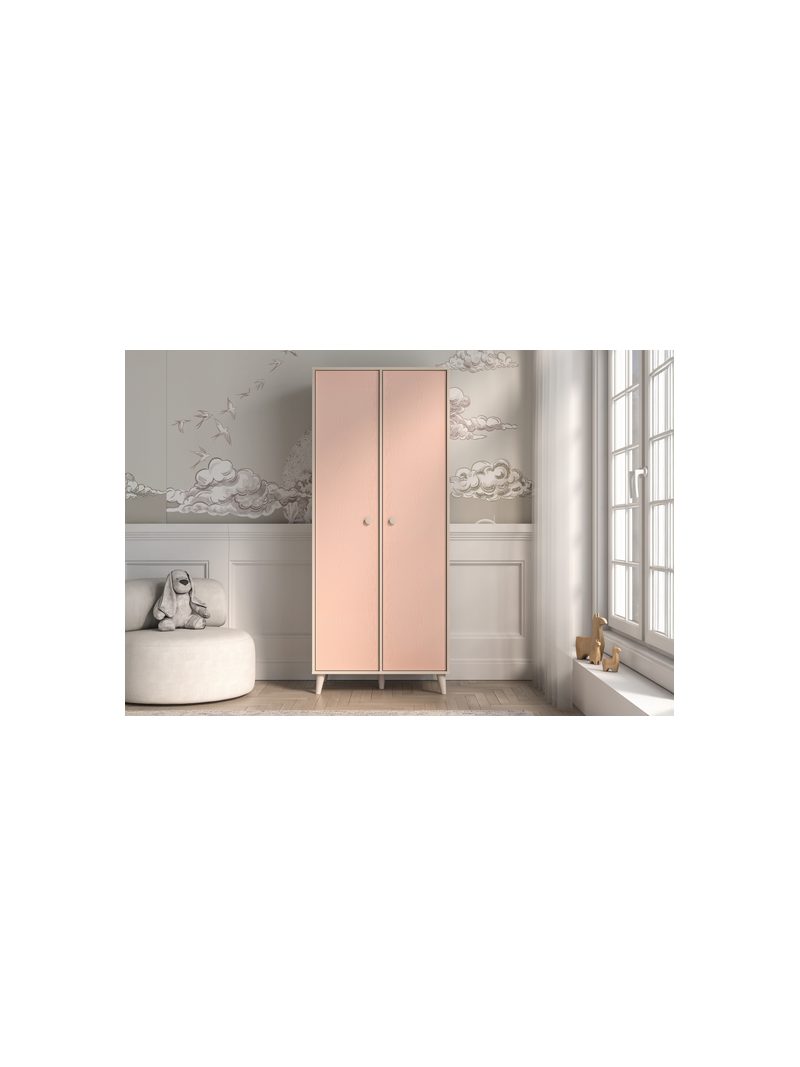 Dulap pentru copii Marla 80 cm în culorile nisip deșert și millenial pink, uși roz, vedere frontală