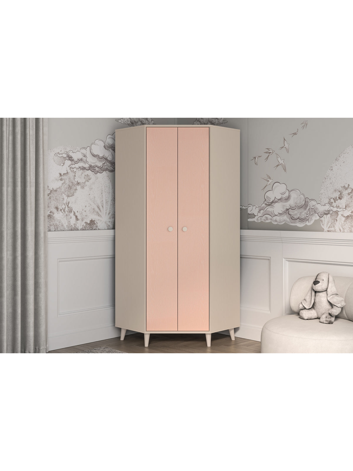 Dulap copii colțar Marla 80 cm roz millenial pink front nisip deșert corp