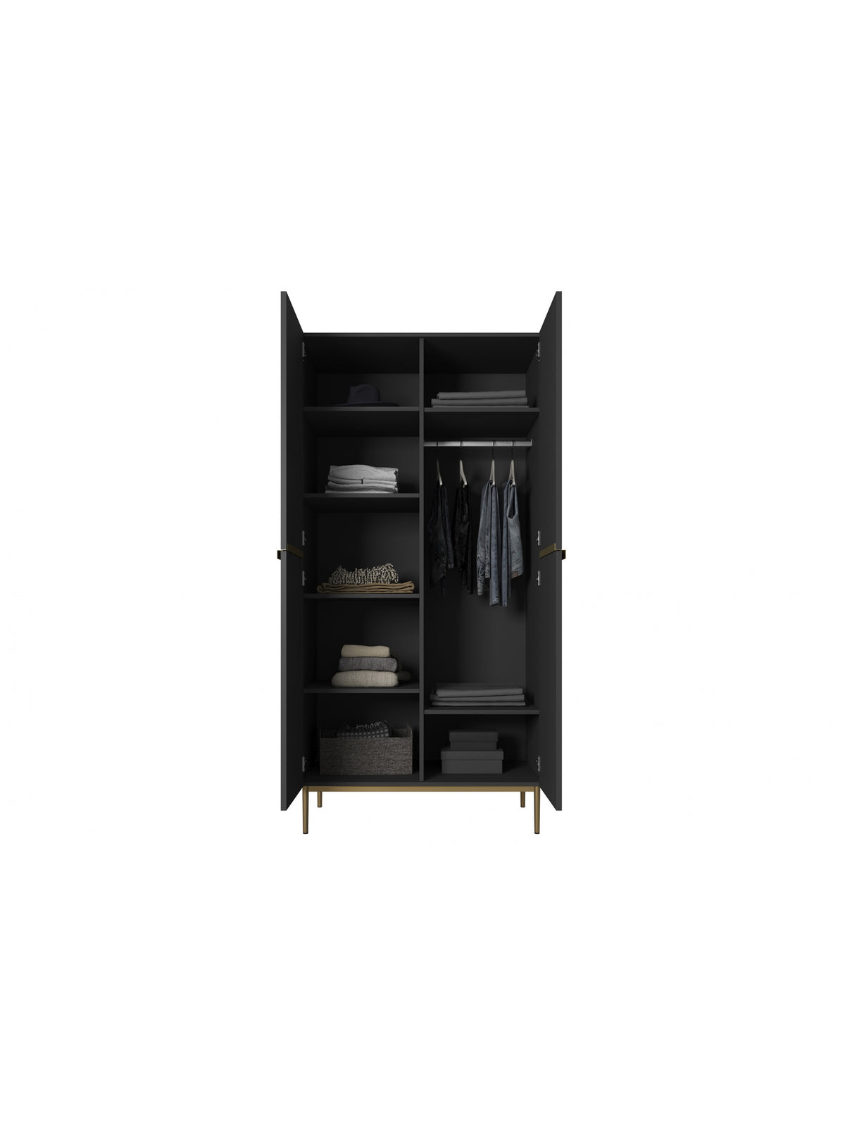 dulap Nicole 100 cm z rafturi - negru mat / zlote nozki