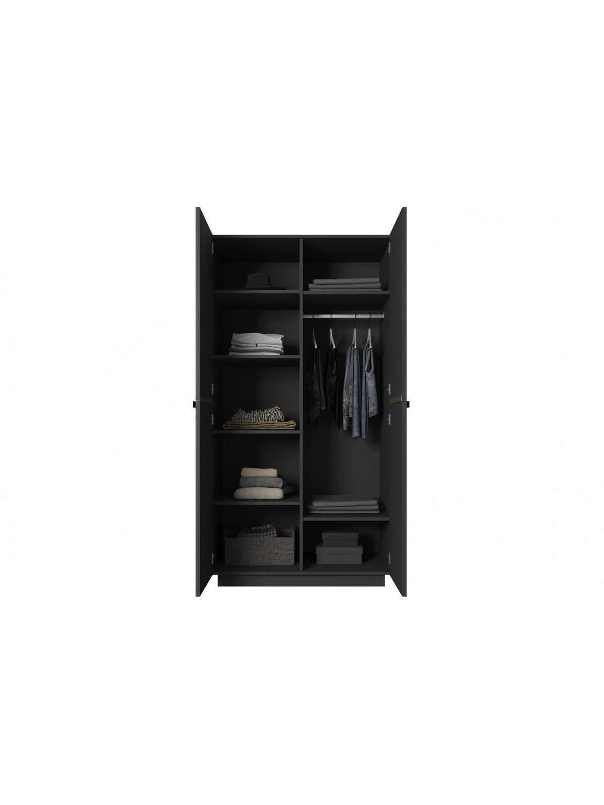 dulap Nicole 100 cm z rafturi - negru mat / zlote Mânere