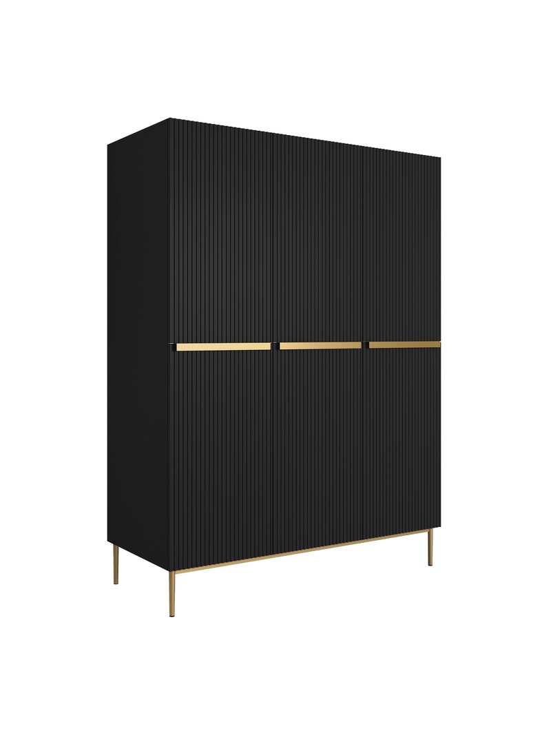 Dulap Nicole 150 cm negru mat cu front striat și picioare aurii