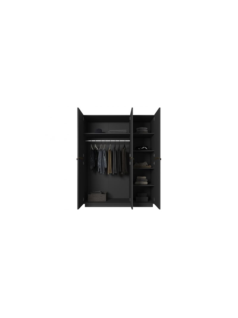 Dulap Nicole 150 cm negru mat cu 3 uși și 5 rafturi, mânere metalice aurii
