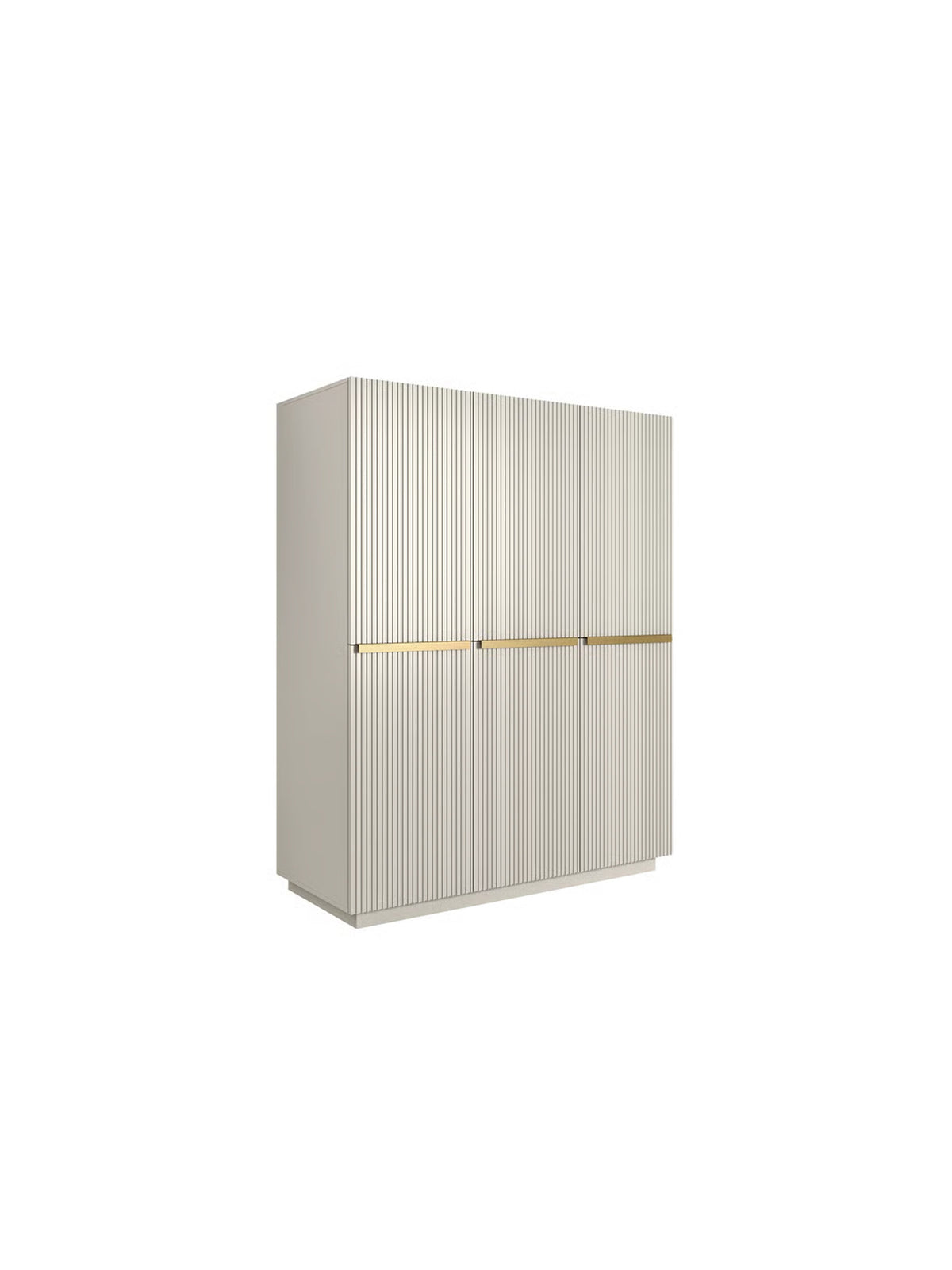 Dulap Nicole 150 cm cashmere cu fronturi canalizate și mânere aurii, vedere frontală