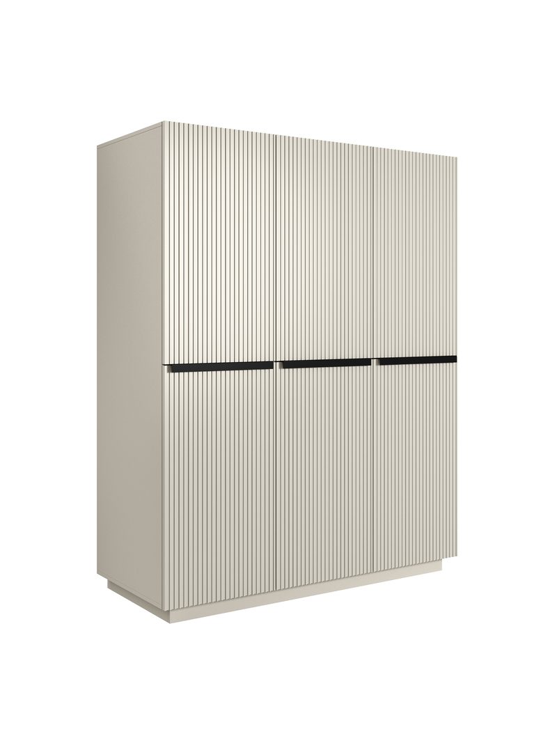 Dulap Nicole 150 cm casmir mat cu fronturi zimțate și mânere metalice negre