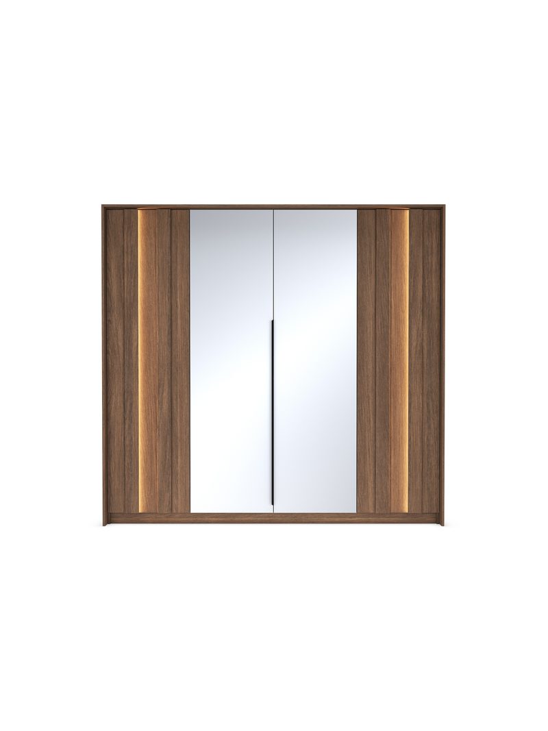 Dulap Flaro 223 cm cu iluminare LED, stejar dunin, patru uși cu oglindă