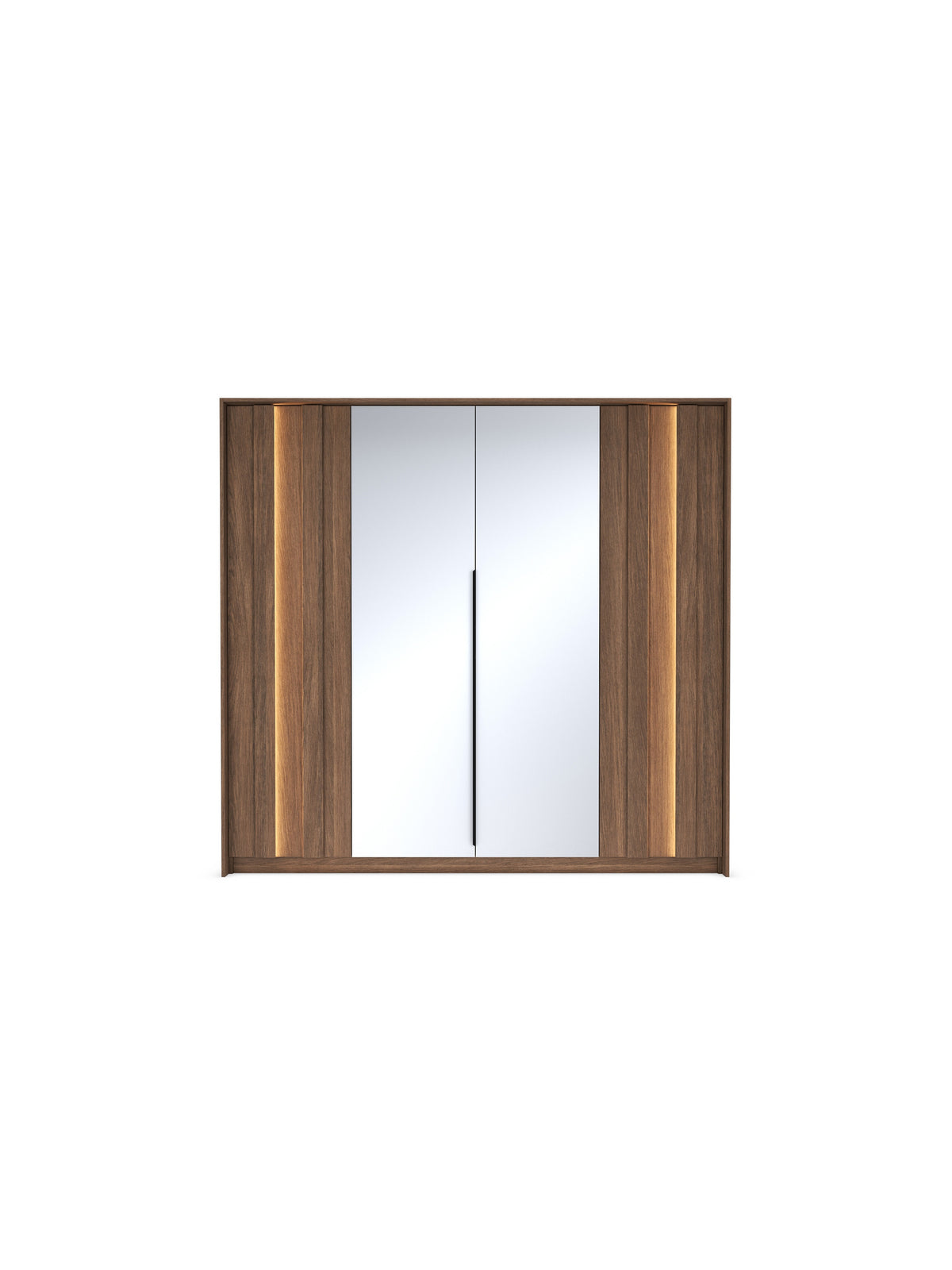 Dulap Flaro 223 cm cu iluminare LED, stejar dunin, patru uși cu oglindă