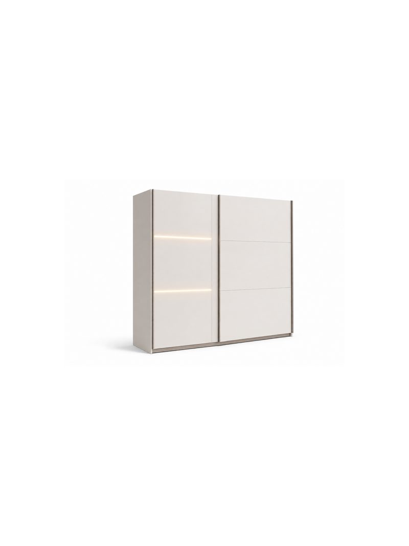 Dulap cu uși culisante Tanis 250 cm culoare casmir cu iluminare LED, vedere completă