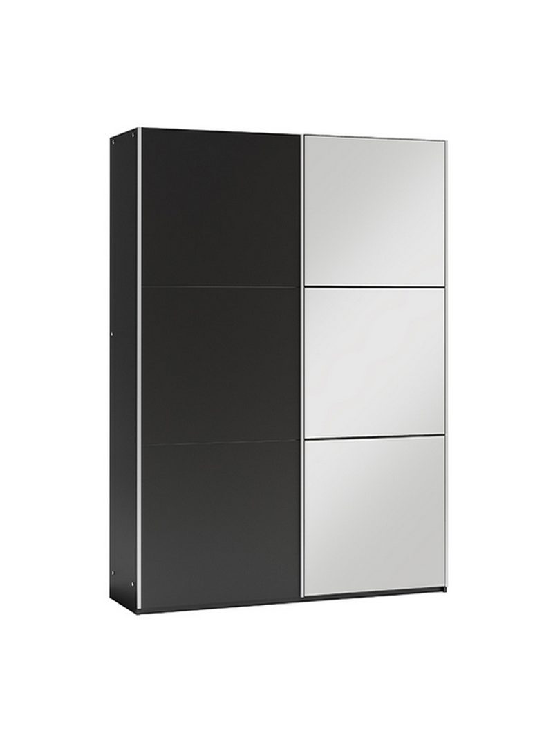 Dulap cu uși glisante Laris 120 cm negru cu oglindă, front și corp din laminat