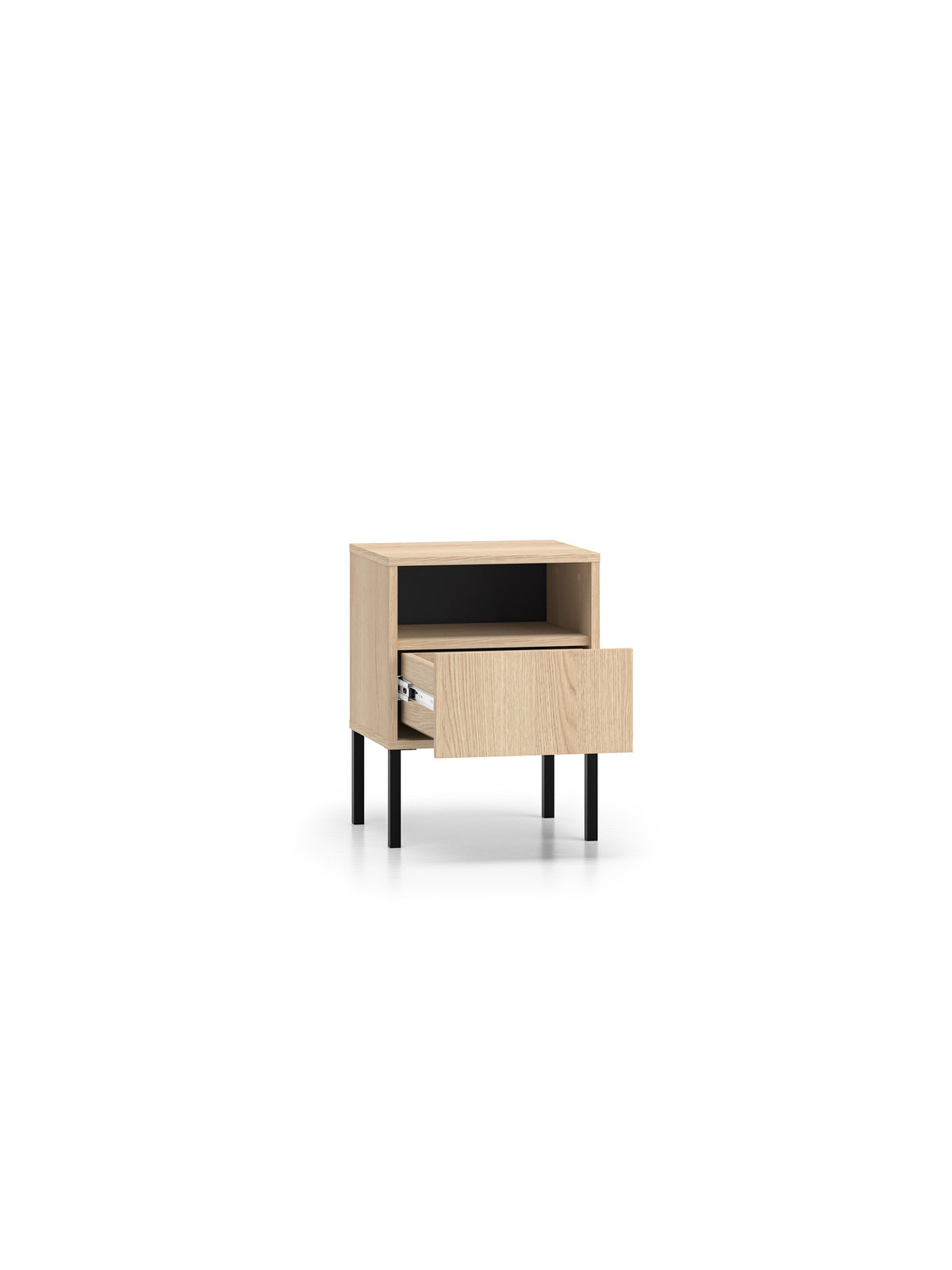 Noptieră Harmona 40 cm cu sertar, culoare stejar lindberg, picioare negre, placă laminată
